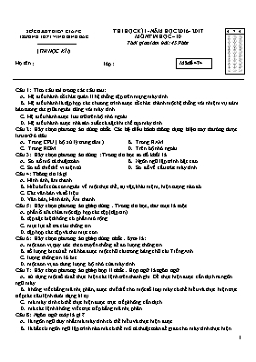 Đề kiểm tra học kì I Tin học lớp 10 - Mã đề 467 - Năm học 2016-2017 - Trường THPT Vĩnh Bình Bắc